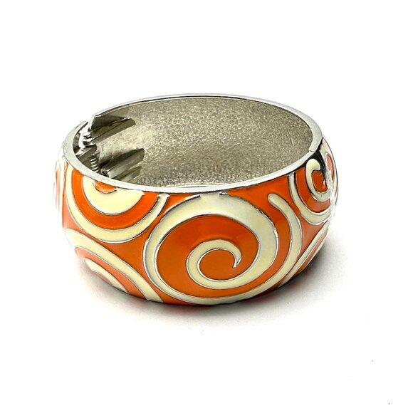 Retro Groovy Orange Swirls Clamper Bracelet — Size 7 1/4 — EUC - Picture 1 of 8